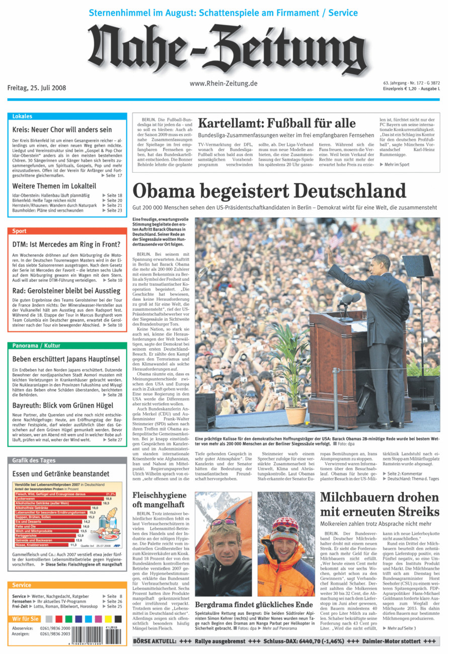 Nahe-Zeitung vom Freitag, 25.07.2008