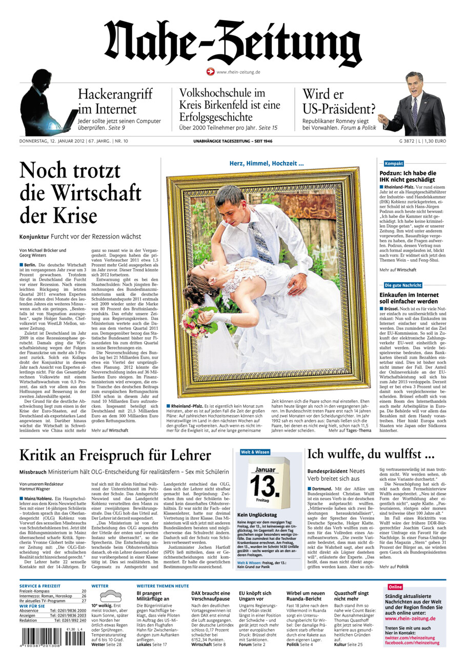 Nahe-Zeitung vom Donnerstag, 12.01.2012