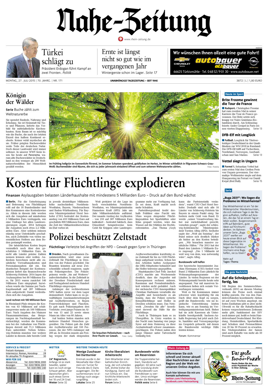 Nahe-Zeitung vom Montag, 27.07.2015