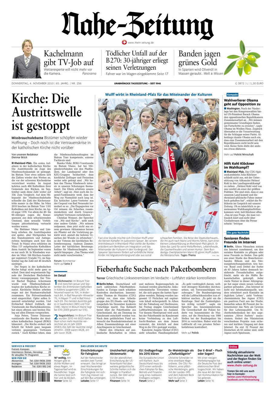 Nahe-Zeitung vom Donnerstag, 04.11.2010