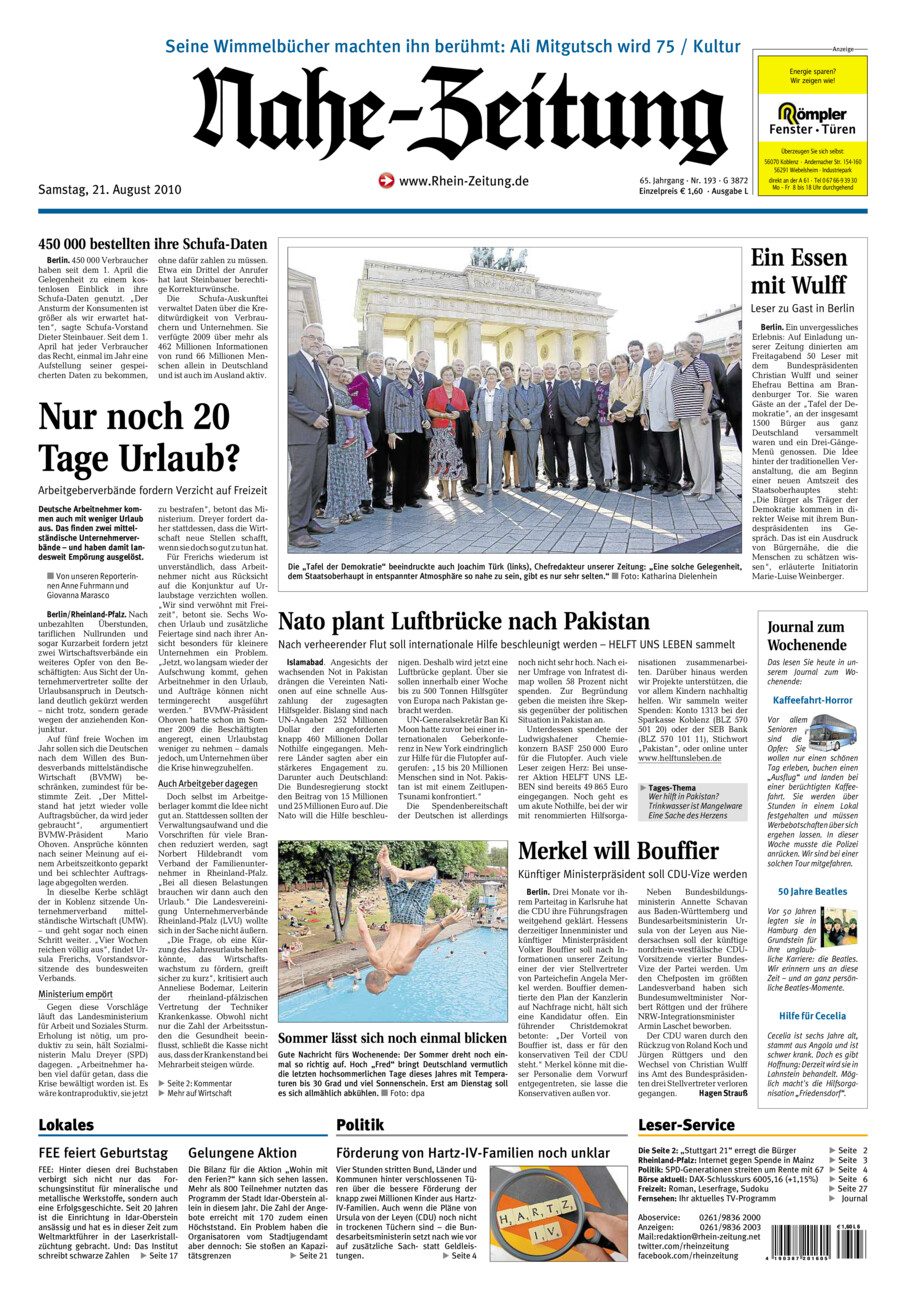Nahe-Zeitung vom Samstag, 21.08.2010