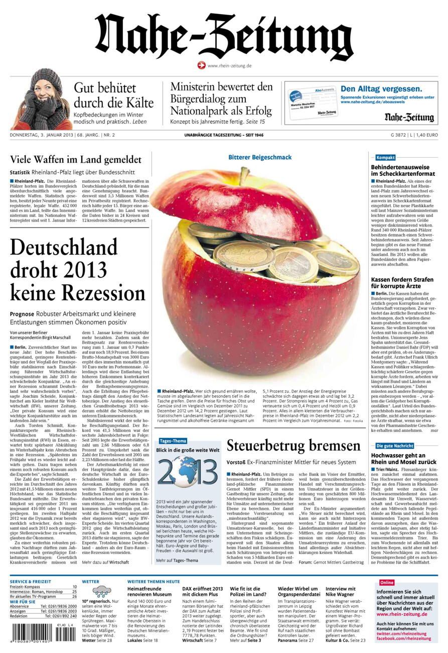 Nahe-Zeitung vom Donnerstag, 03.01.2013