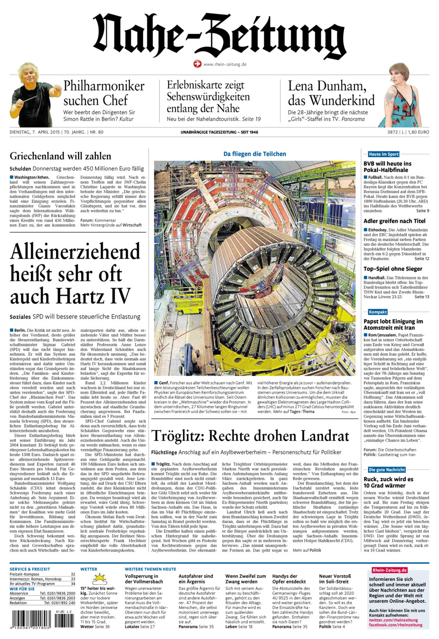 Nahe-Zeitung vom Dienstag, 07.04.2015