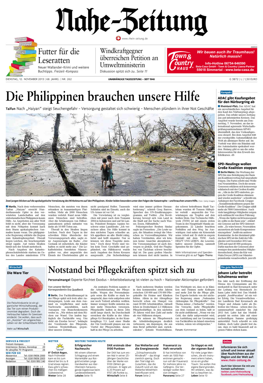 Nahe-Zeitung vom Dienstag, 12.11.2013