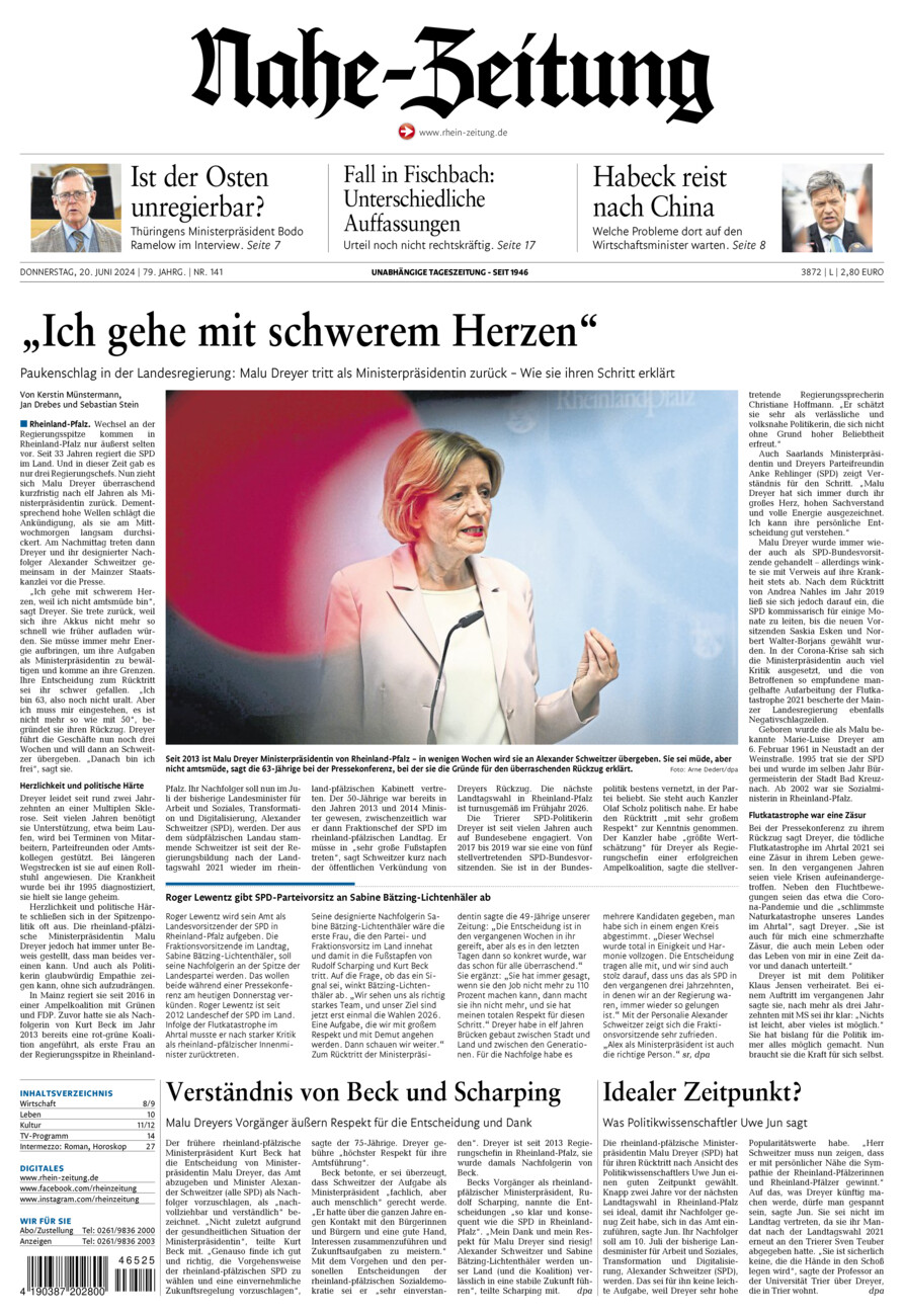 Nahe-Zeitung vom Donnerstag, 20.06.2024