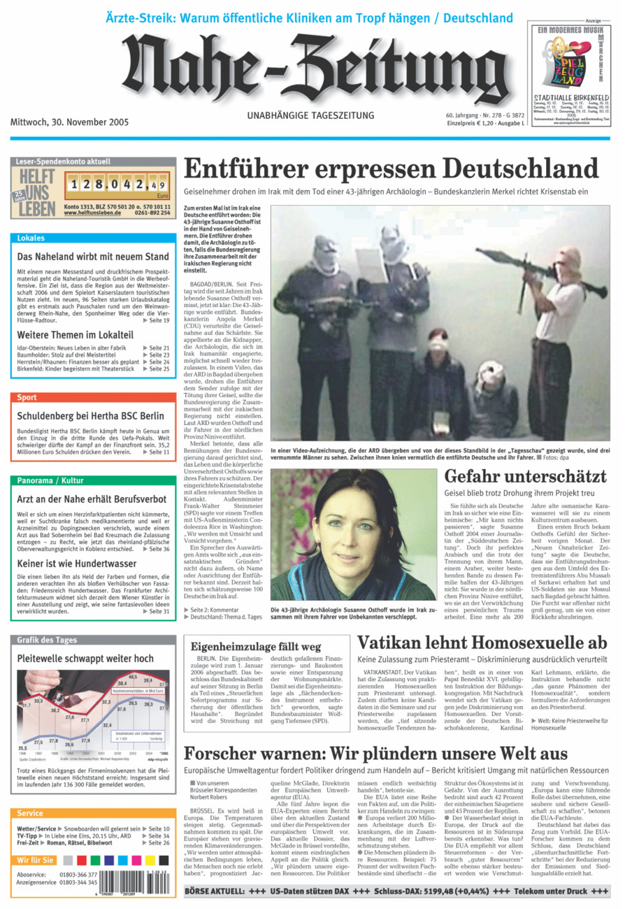 Nahe-Zeitung vom Mittwoch, 30.11.2005