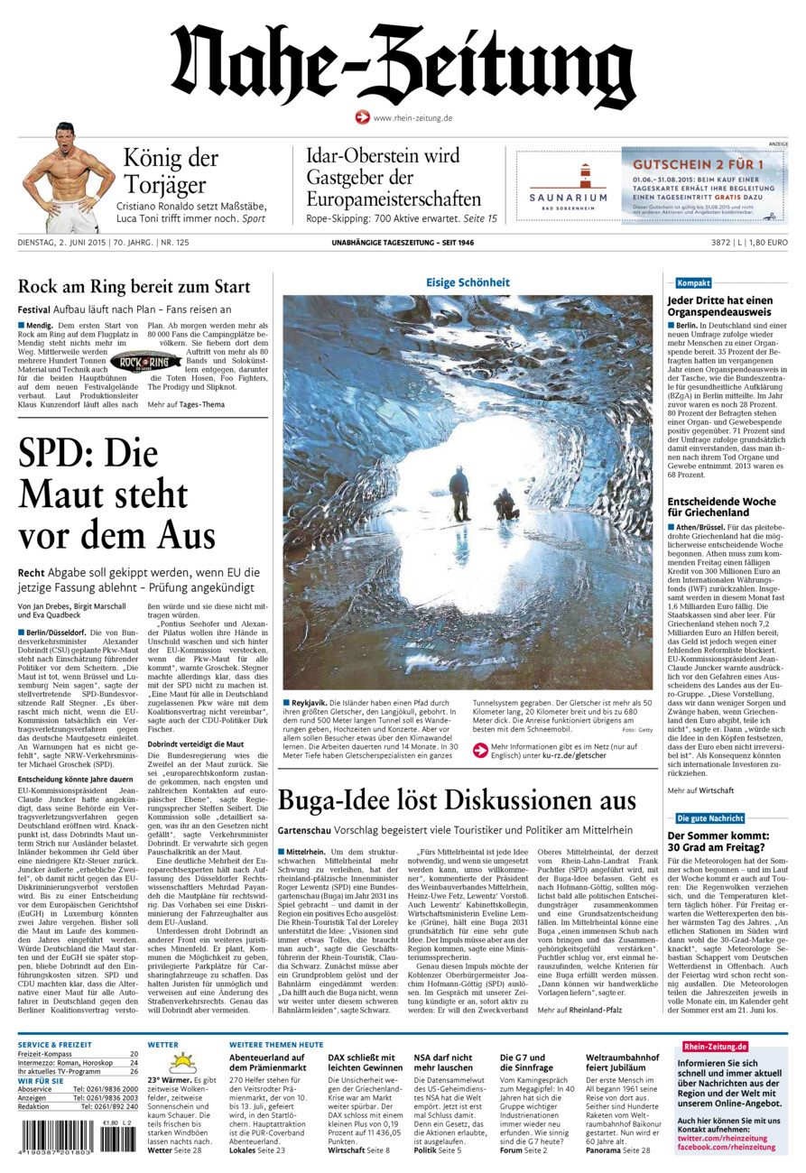 Nahe-Zeitung vom Dienstag, 02.06.2015