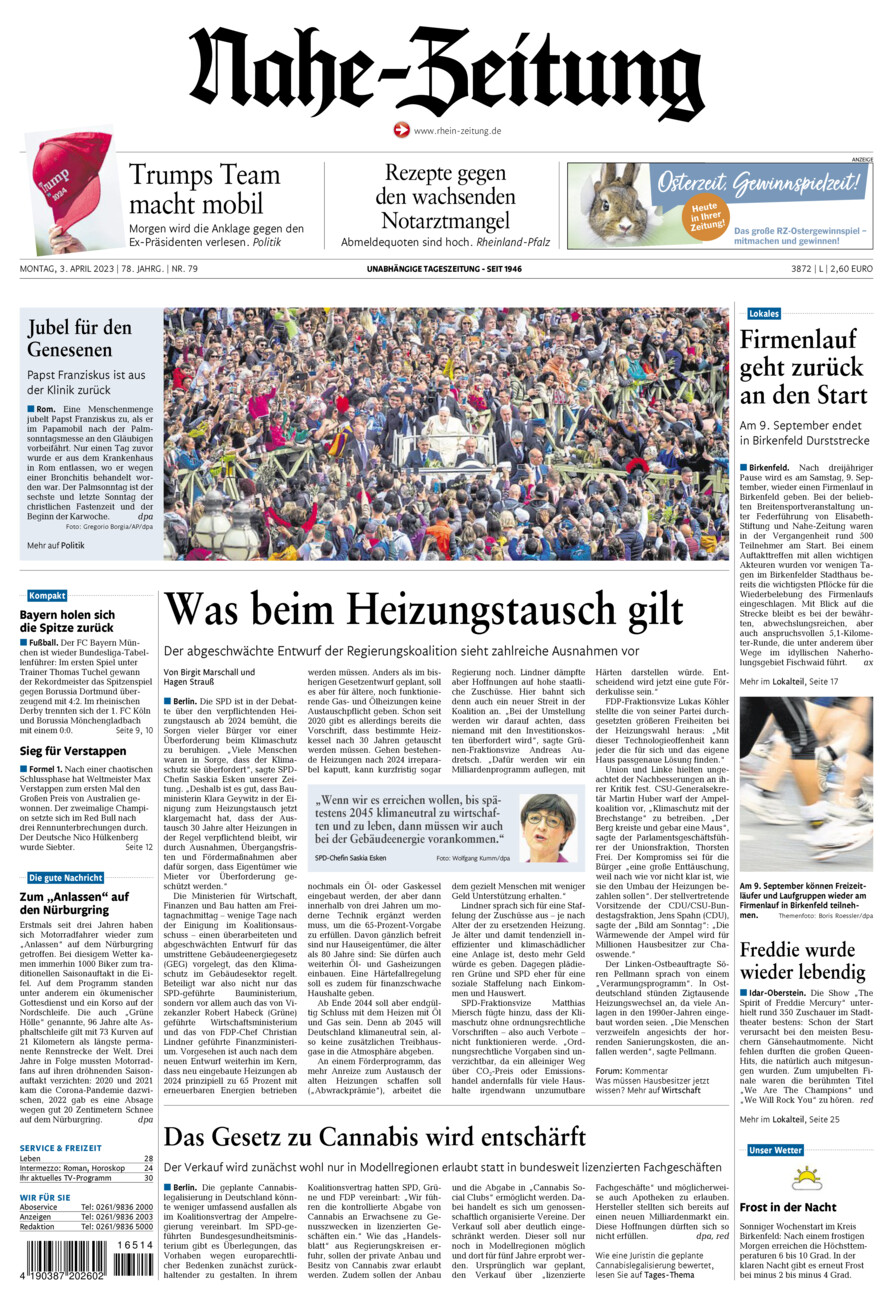 Nahe-Zeitung vom Montag, 03.04.2023