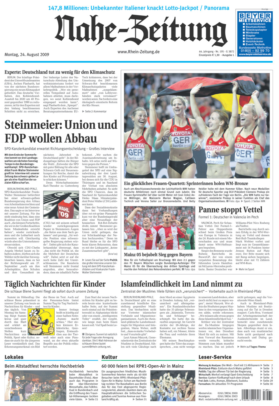 Nahe-Zeitung vom Montag, 24.08.2009