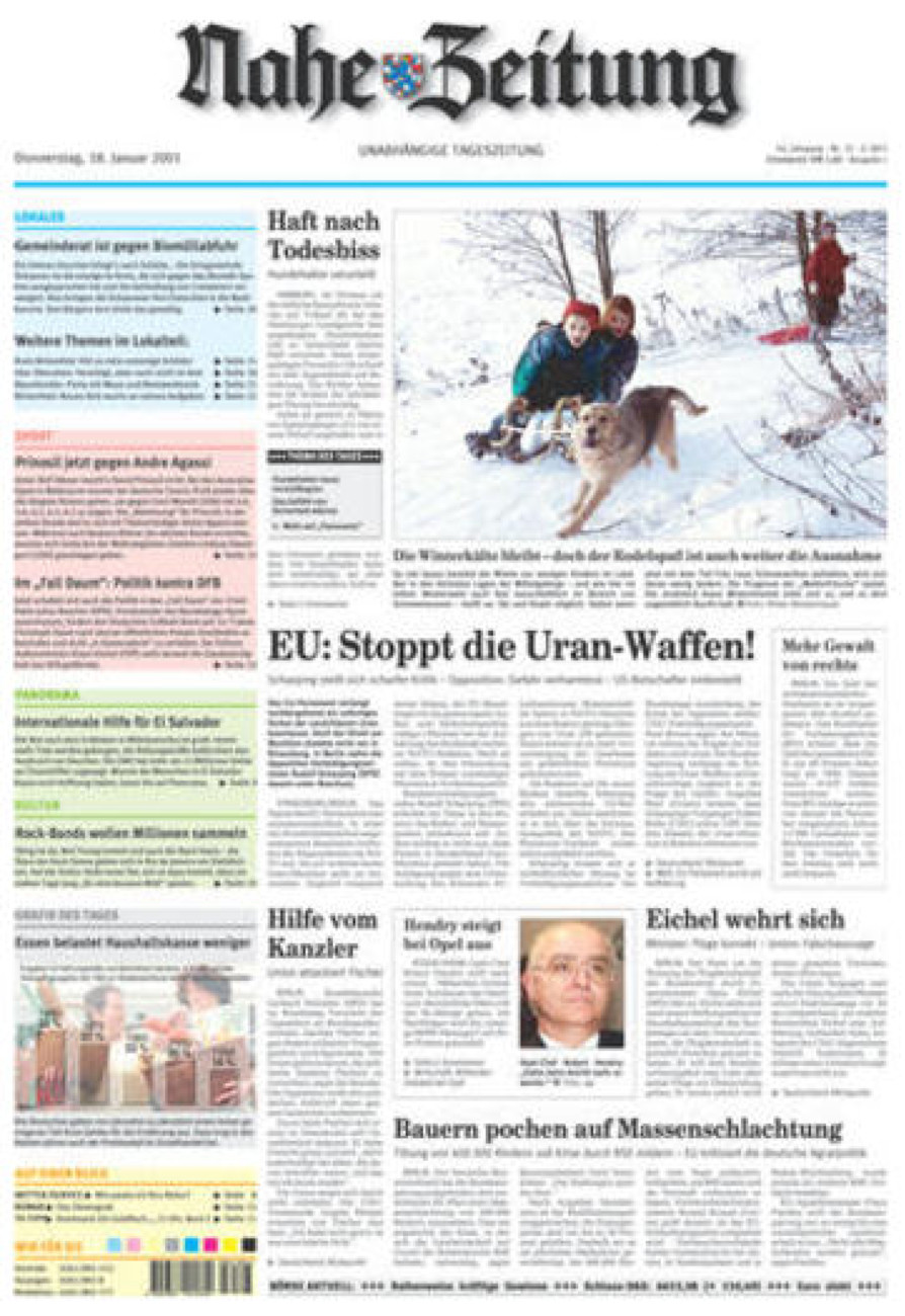 Nahe-Zeitung vom Donnerstag, 18.01.2001