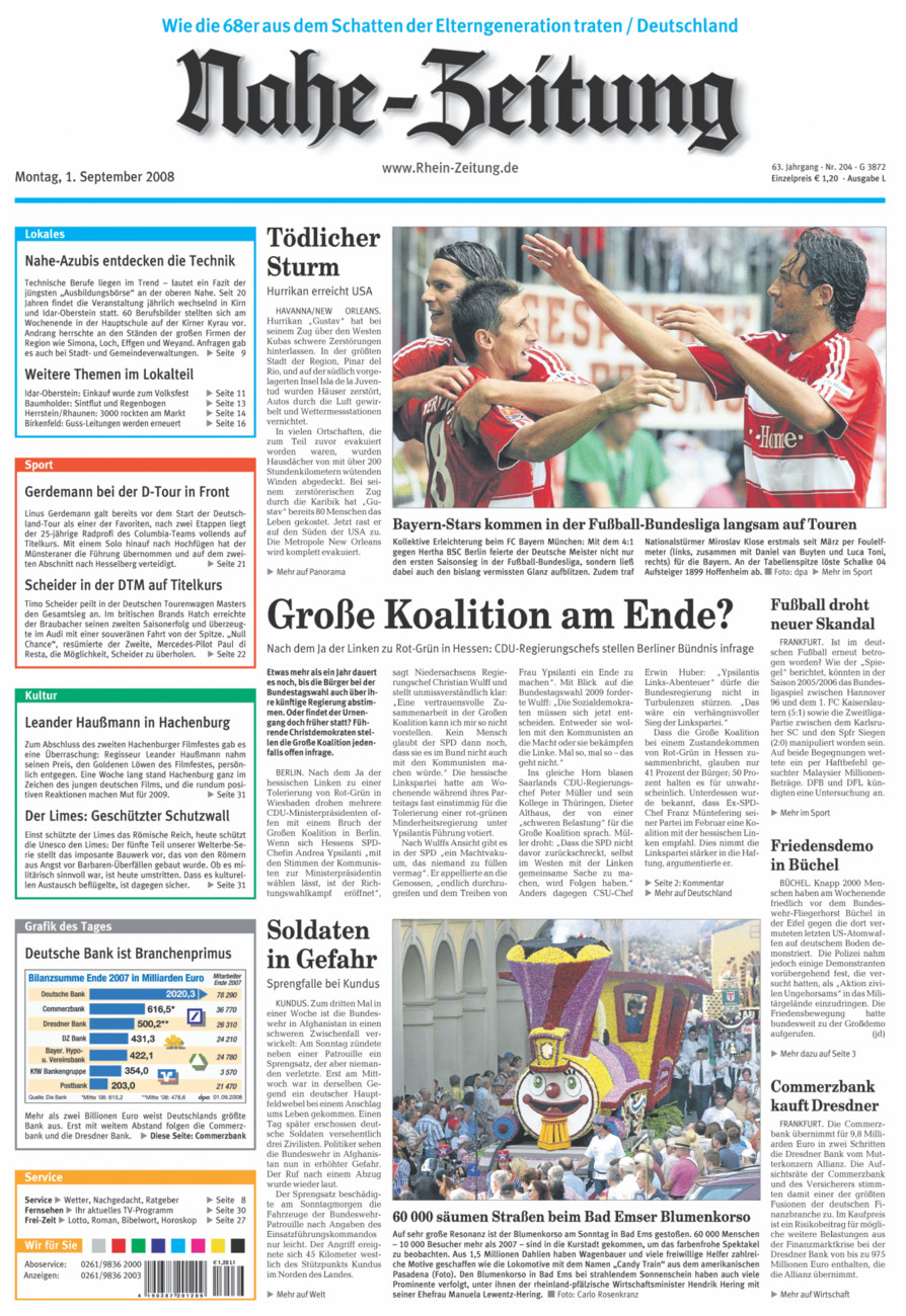 Nahe-Zeitung vom Montag, 01.09.2008