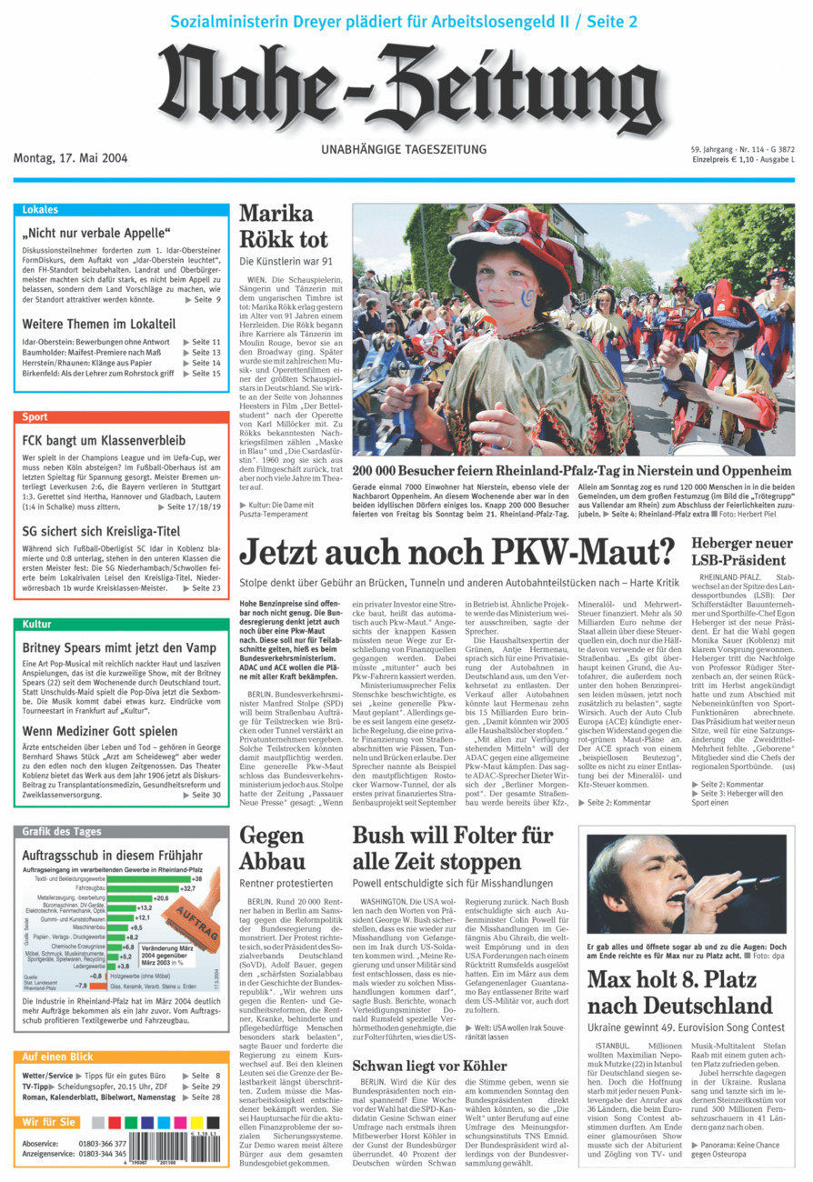 Nahe-Zeitung vom Montag, 17.05.2004