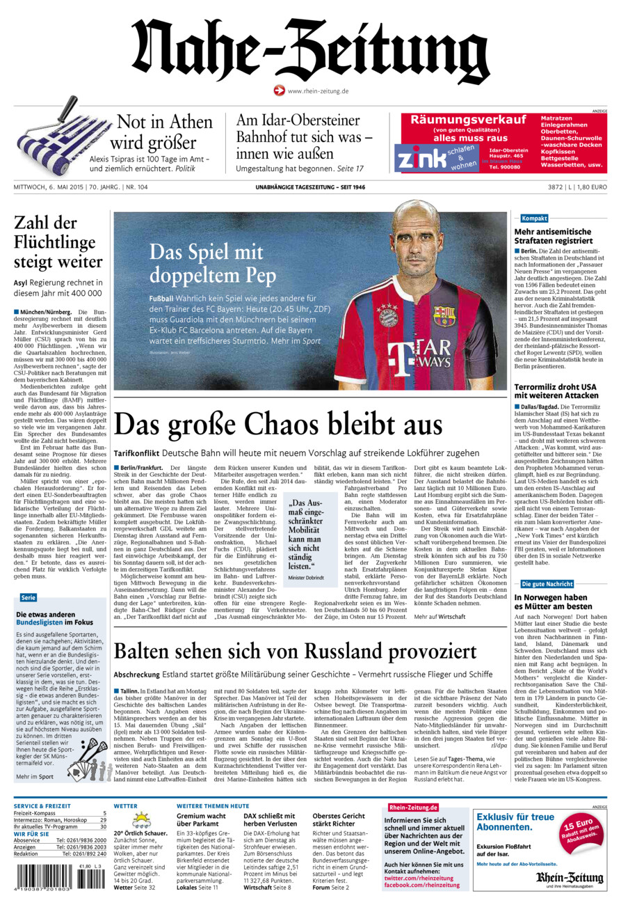 Nahe-Zeitung vom Mittwoch, 06.05.2015