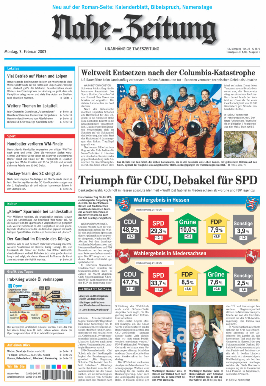 Nahe-Zeitung vom Montag, 03.02.2003