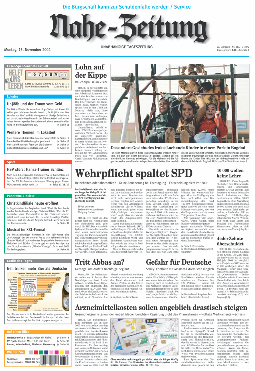 Nahe-Zeitung vom Montag, 15.11.2004