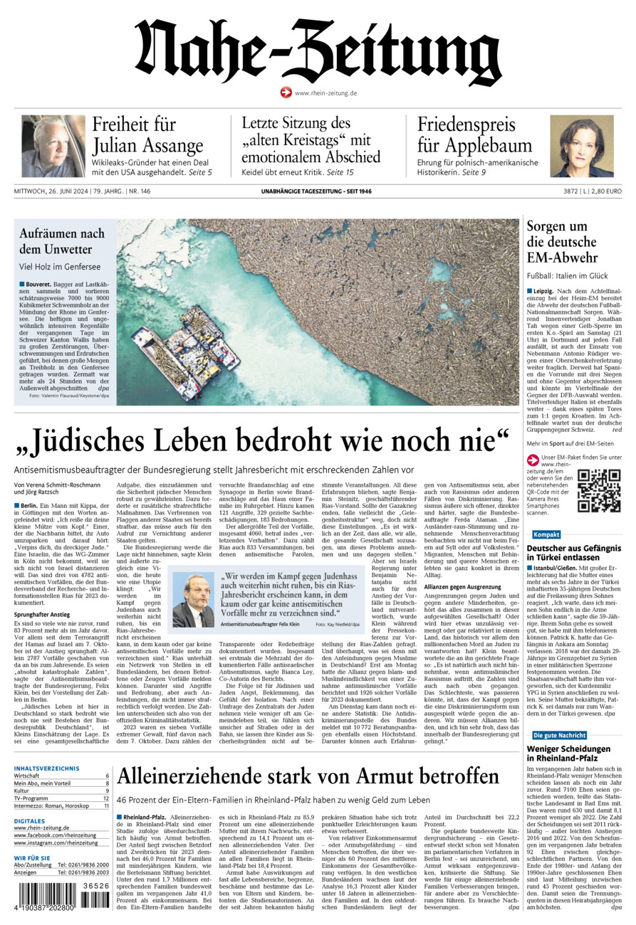 Nahe-Zeitung vom Mittwoch, 26.06.2024