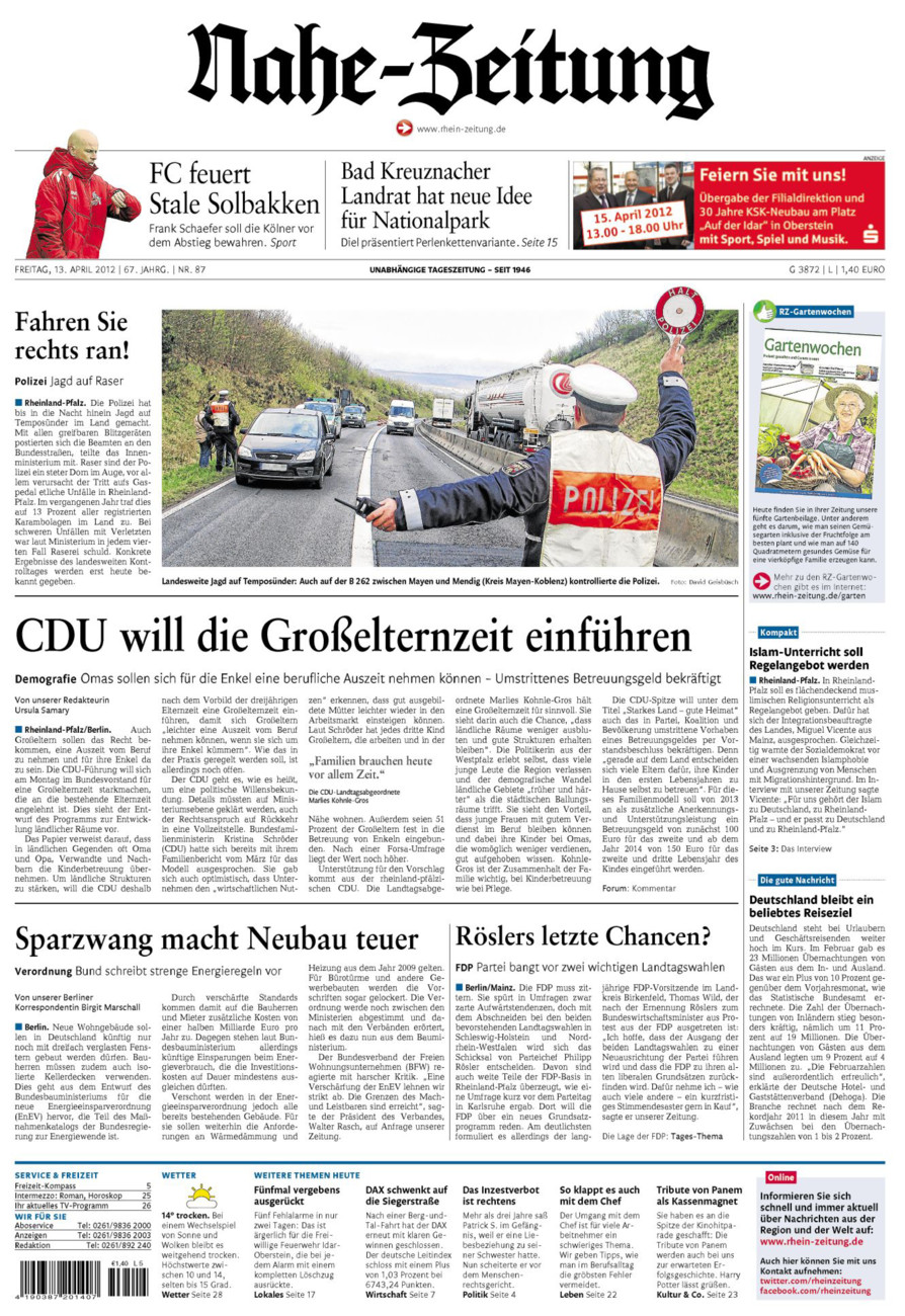 Nahe-Zeitung vom Freitag, 13.04.2012
