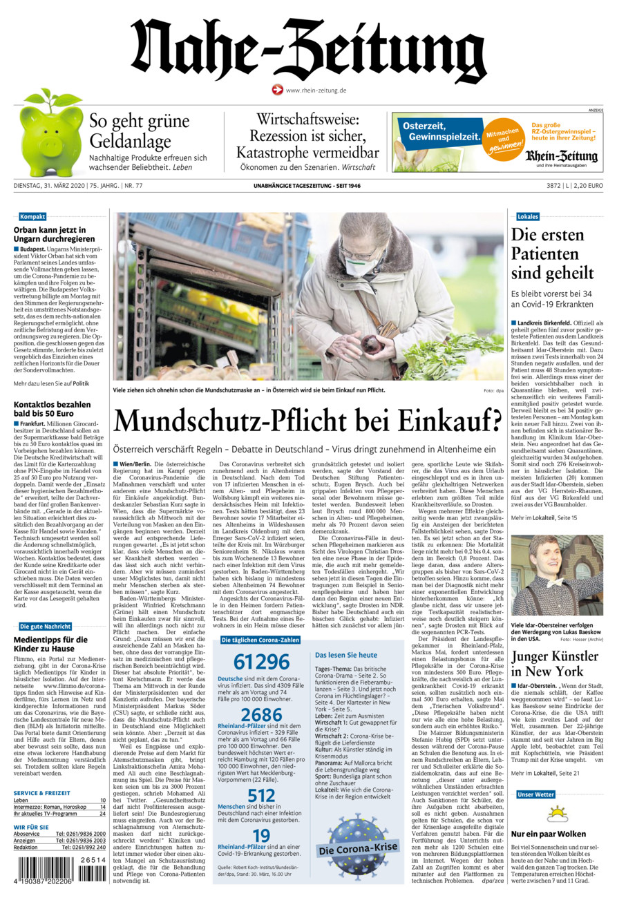 Nahe-Zeitung vom Dienstag, 31.03.2020