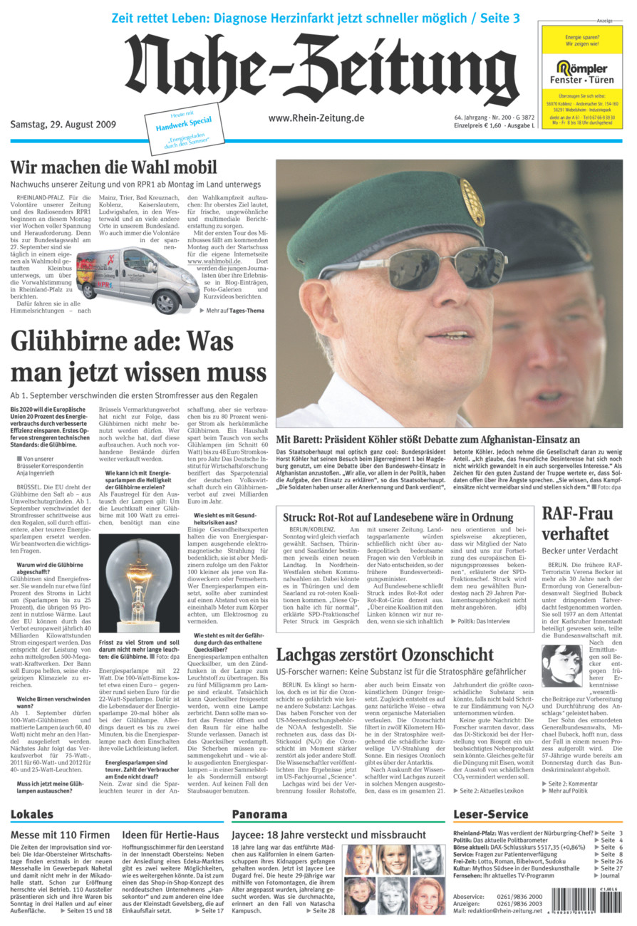 Nahe-Zeitung vom Samstag, 29.08.2009