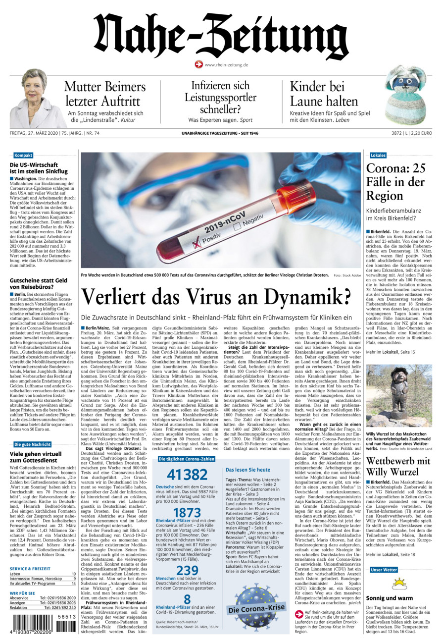 Nahe-Zeitung vom Freitag, 27.03.2020