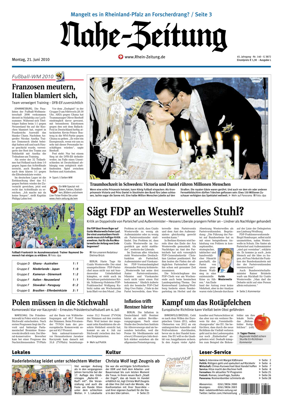 Nahe-Zeitung vom Montag, 21.06.2010