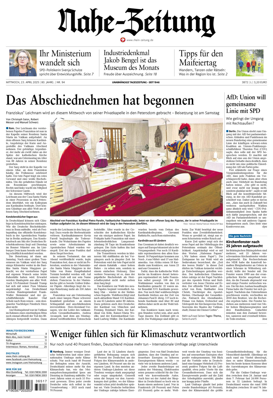 Nahe-Zeitung vom Mittwoch, 23.04.2025