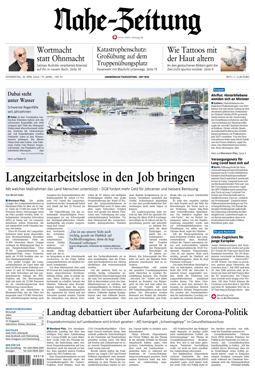 Nahe-Zeitung vom Donnerstag, 18.04.2024