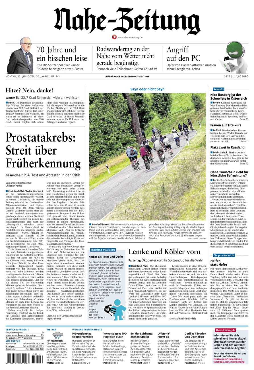 Nahe-Zeitung vom Montag, 22.06.2015