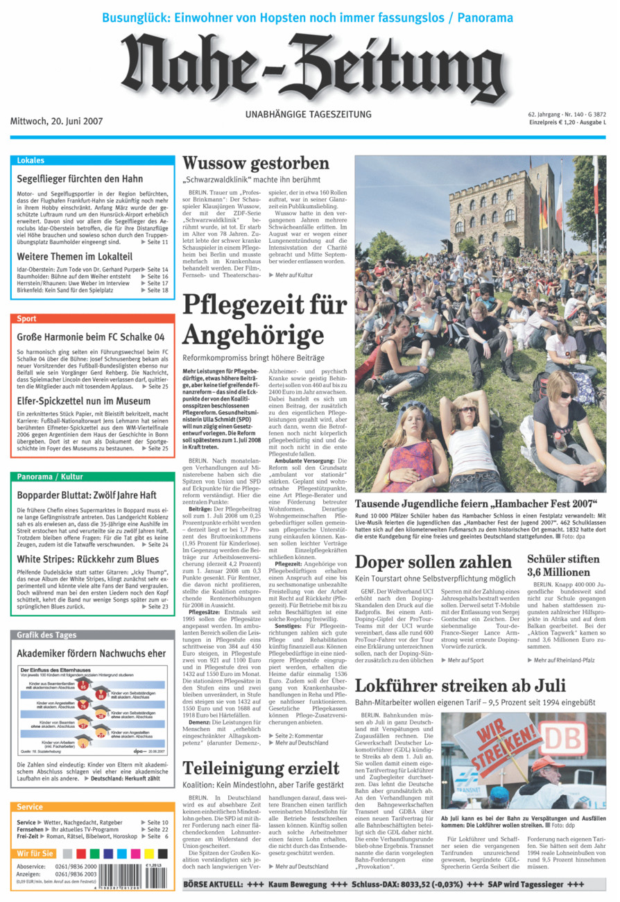 Nahe-Zeitung vom Mittwoch, 20.06.2007