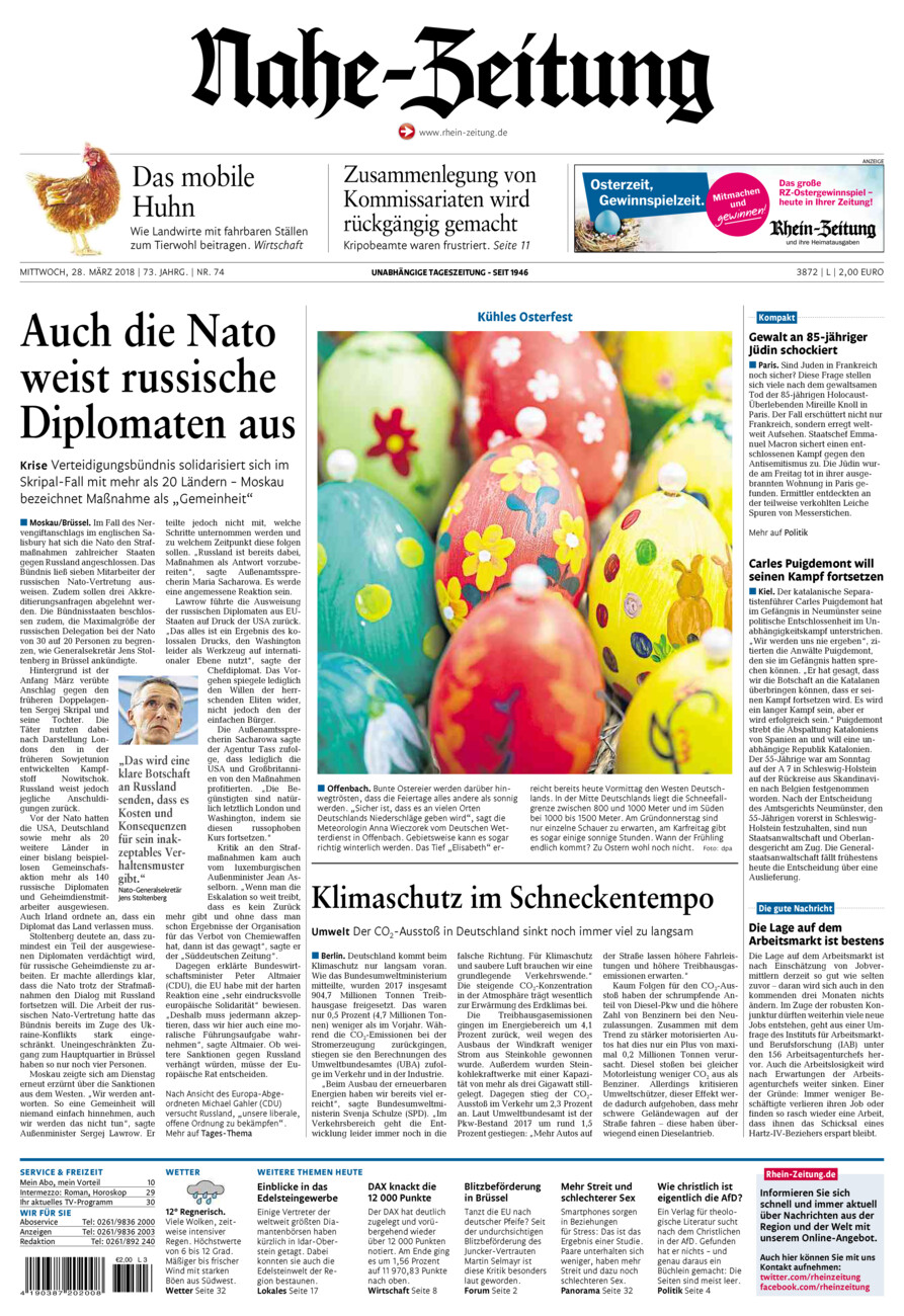 Nahe-Zeitung vom Mittwoch, 28.03.2018