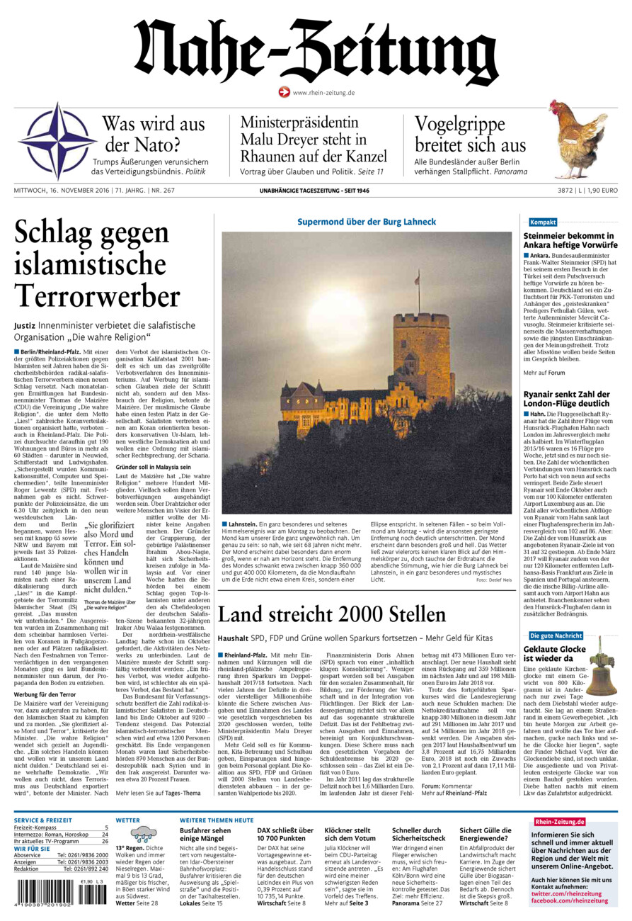 Nahe-Zeitung vom Mittwoch, 16.11.2016