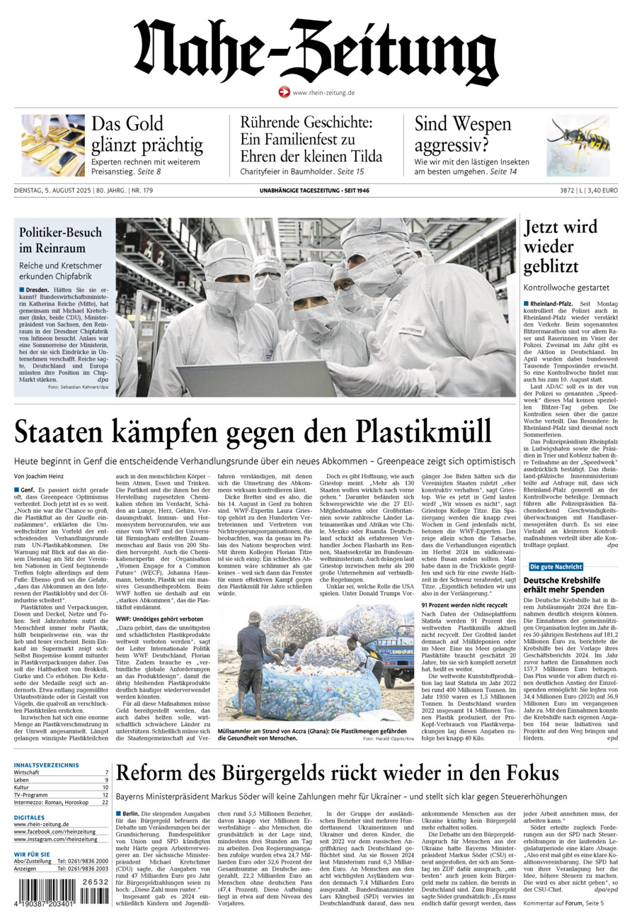 Nahe-Zeitung vom Dienstag, 05.08.2025