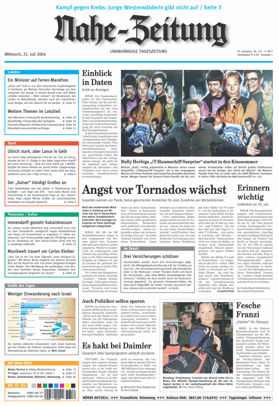 Nahe-Zeitung vom Mittwoch, 21.07.2004