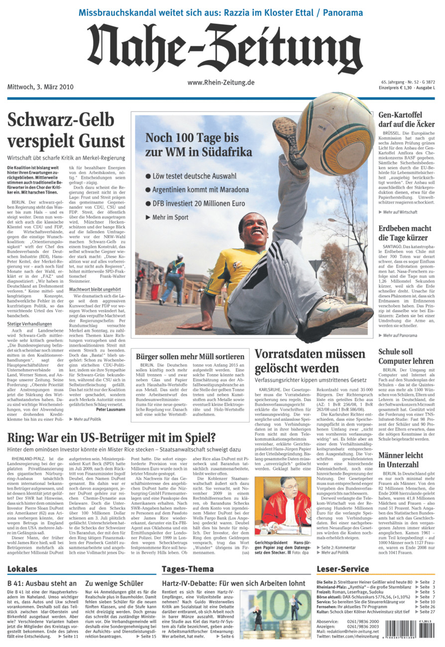Nahe-Zeitung vom Mittwoch, 03.03.2010
