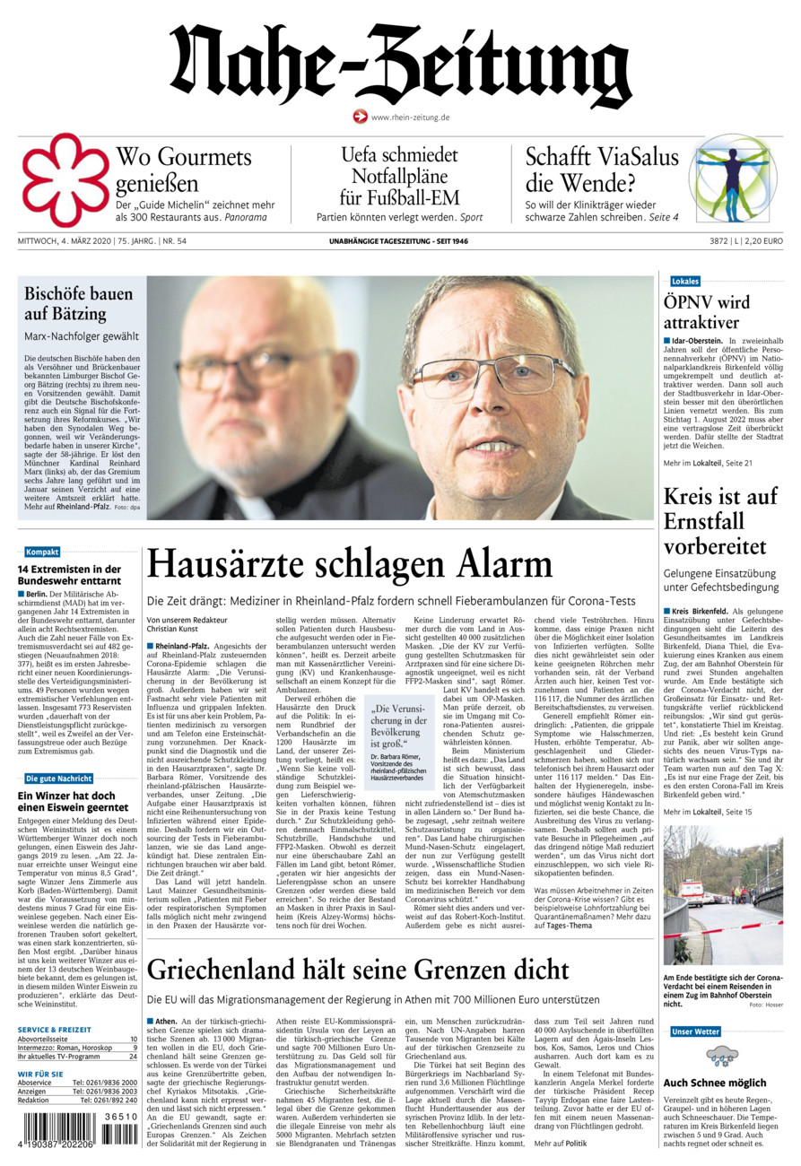 Nahe-Zeitung vom Mittwoch, 04.03.2020