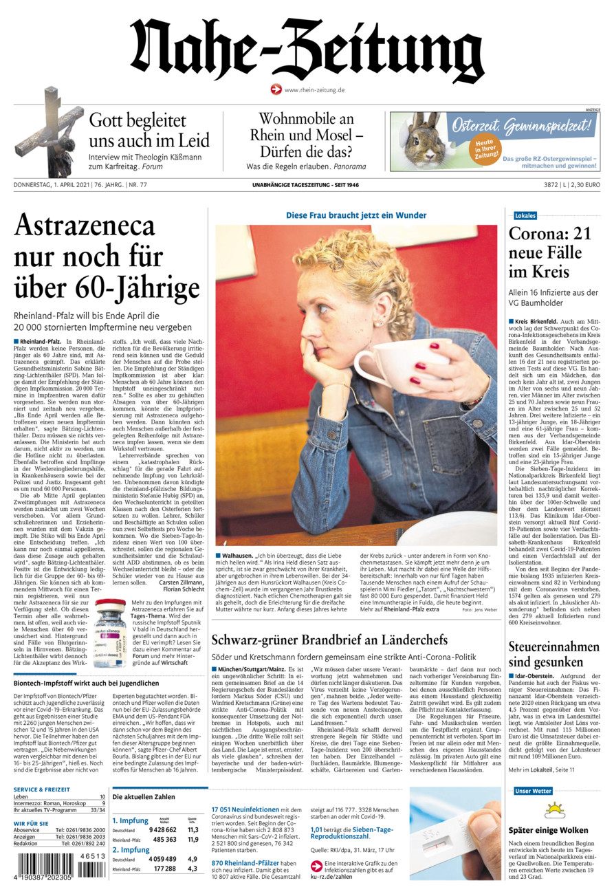Nahe-Zeitung vom Donnerstag, 01.04.2021