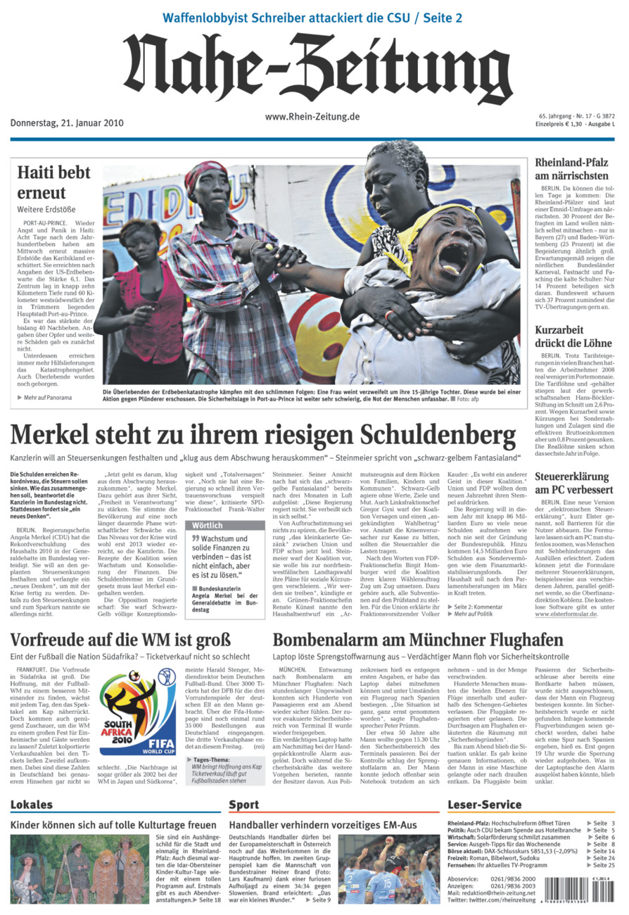 Nahe-Zeitung vom Donnerstag, 21.01.2010
