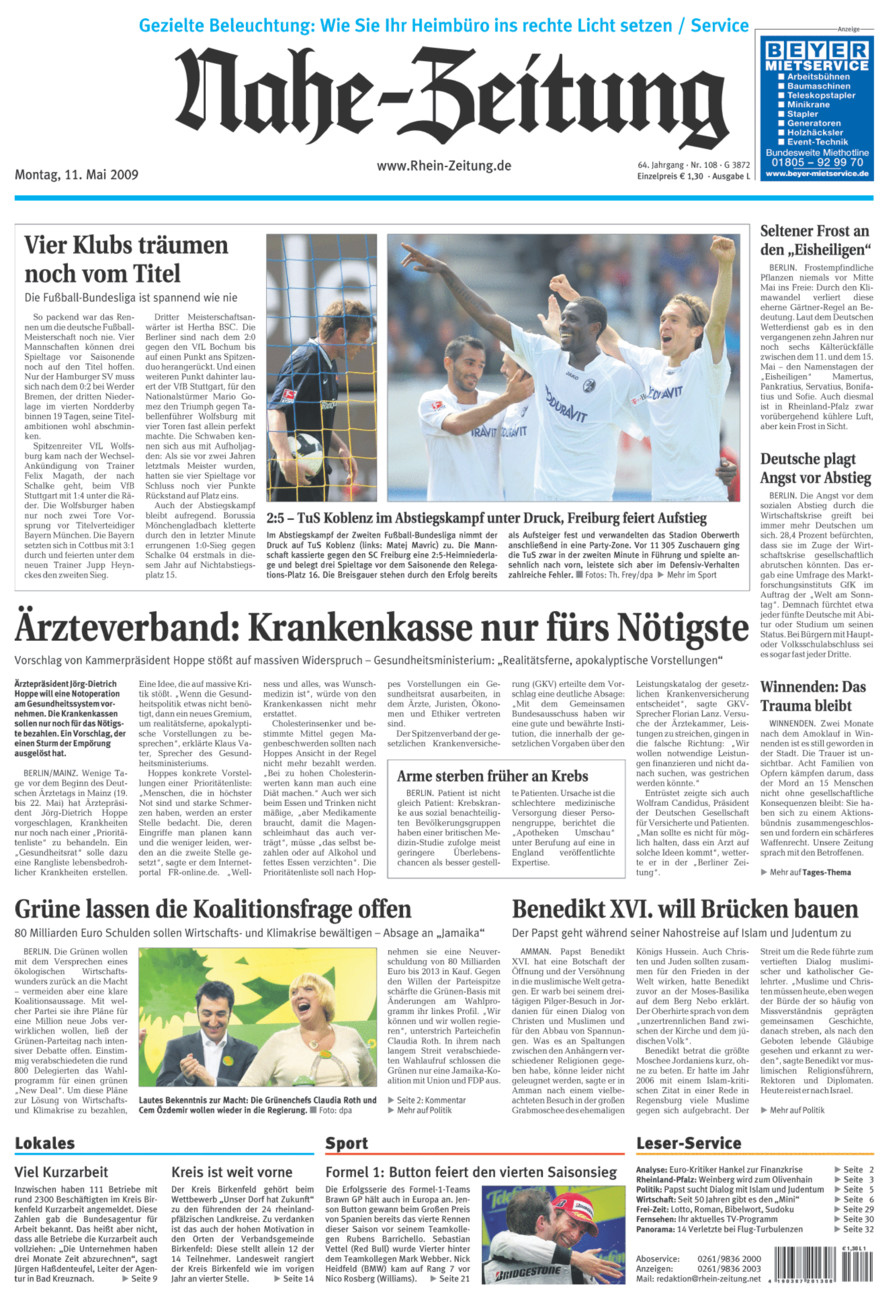 Nahe-Zeitung vom Montag, 11.05.2009