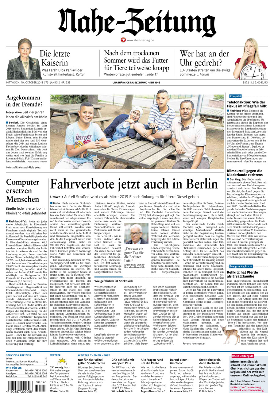 Nahe-Zeitung vom Mittwoch, 10.10.2018