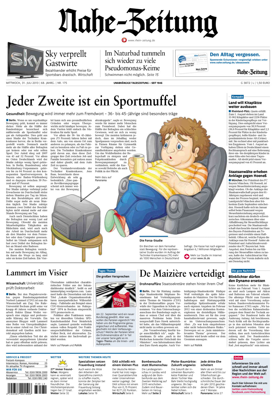 Nahe-Zeitung vom Mittwoch, 31.07.2013