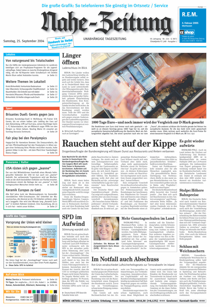 Nahe-Zeitung vom Samstag, 25.09.2004