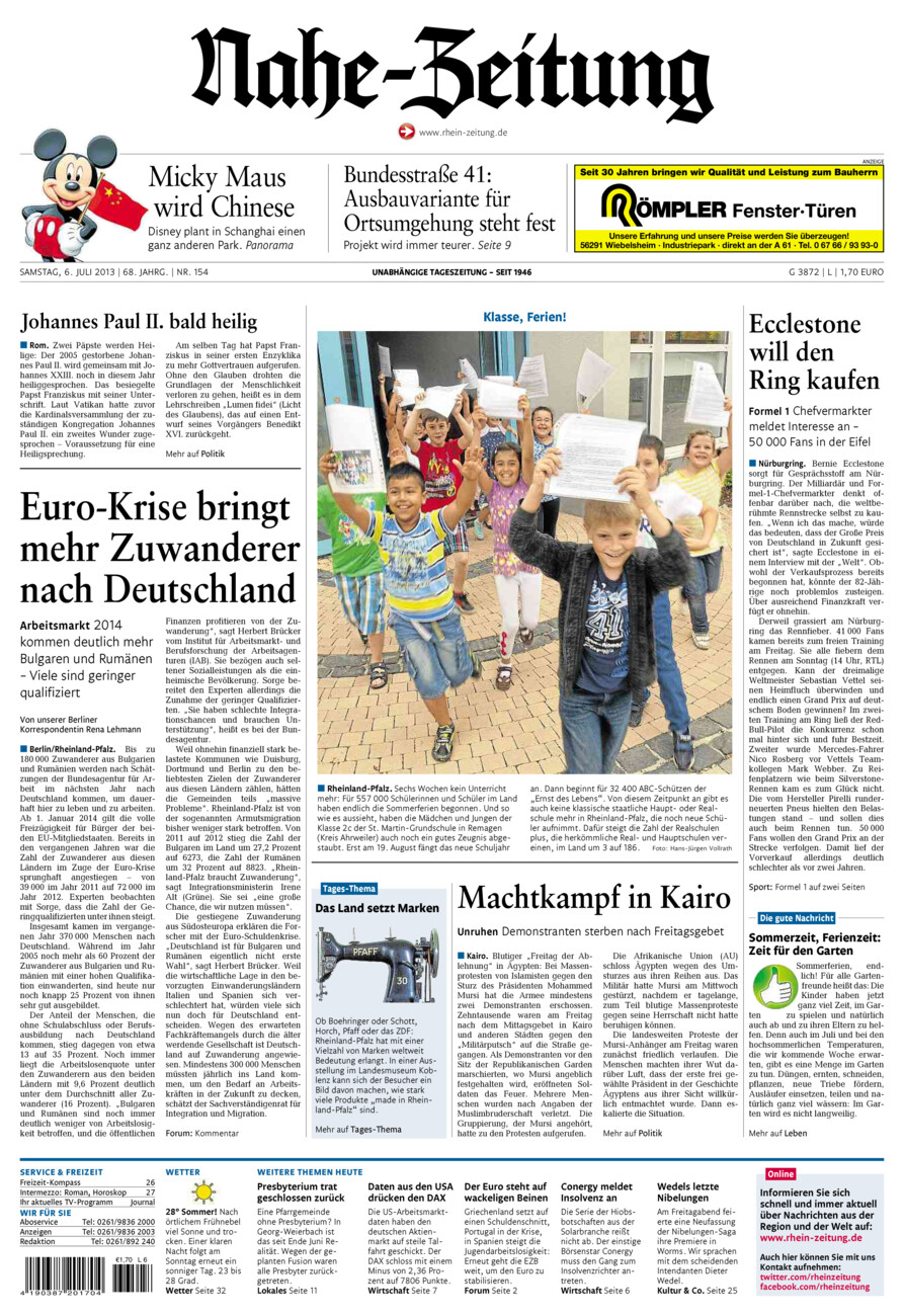 Nahe-Zeitung vom Samstag, 06.07.2013