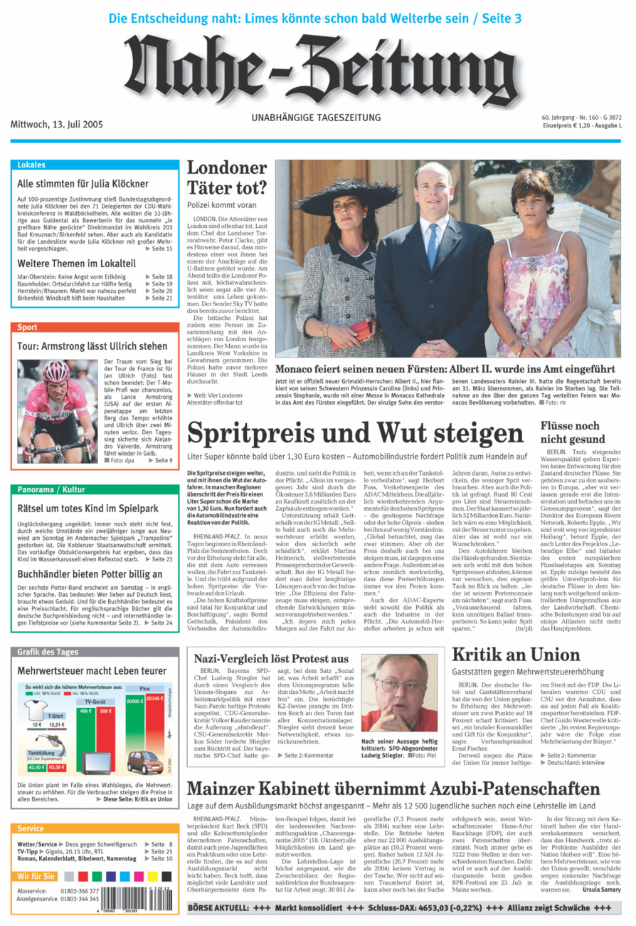Nahe-Zeitung vom Mittwoch, 13.07.2005