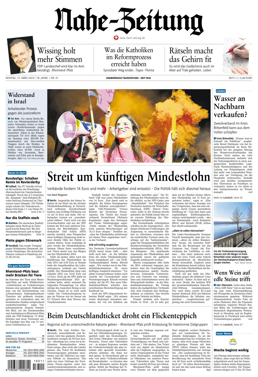 Nahe-Zeitung vom Montag, 13.03.2023