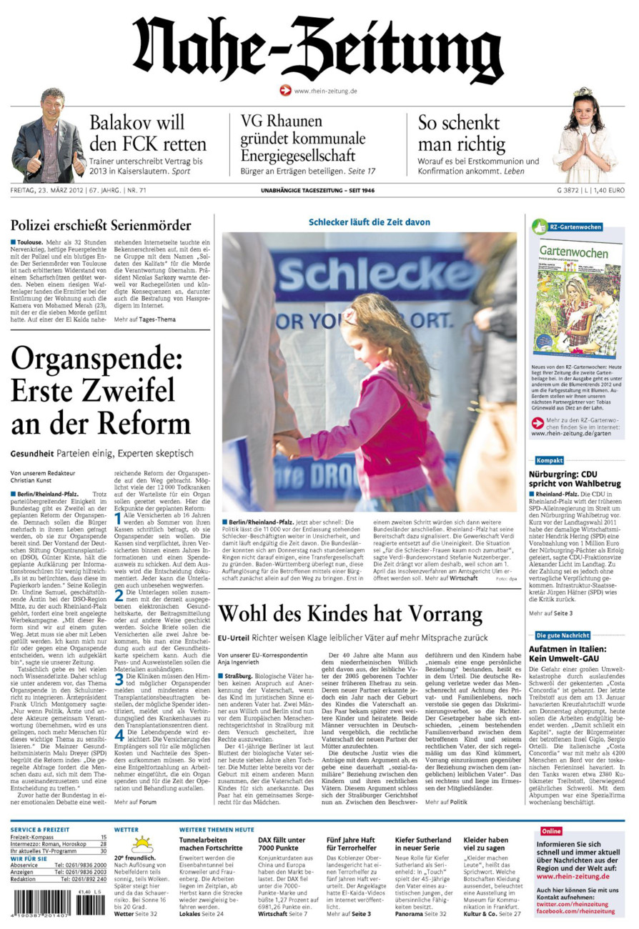 Nahe-Zeitung vom Freitag, 23.03.2012