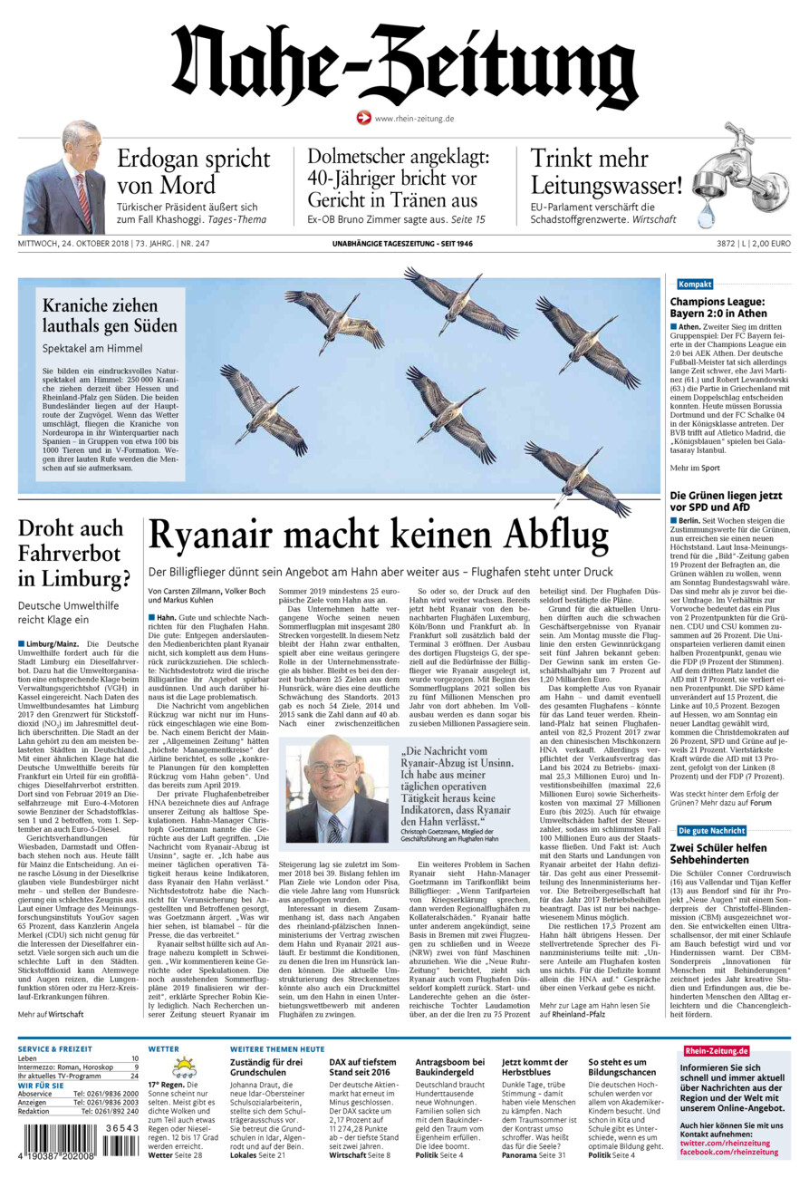 Nahe-Zeitung vom Mittwoch, 24.10.2018