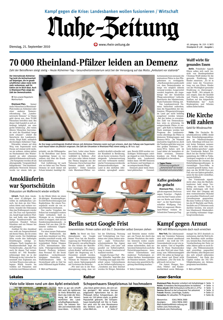 Nahe-Zeitung vom Dienstag, 21.09.2010