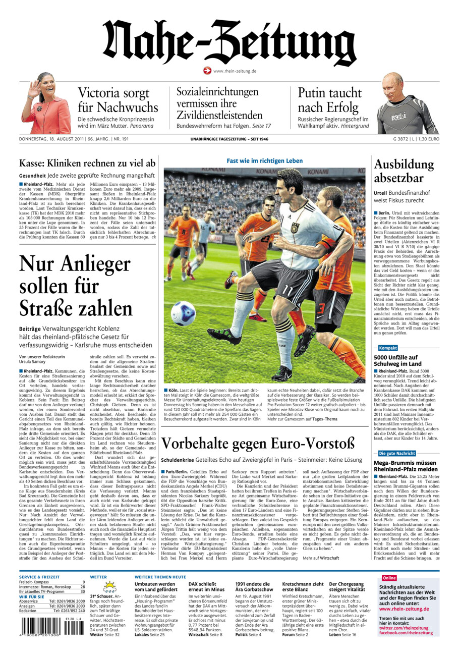 Nahe-Zeitung vom Donnerstag, 18.08.2011