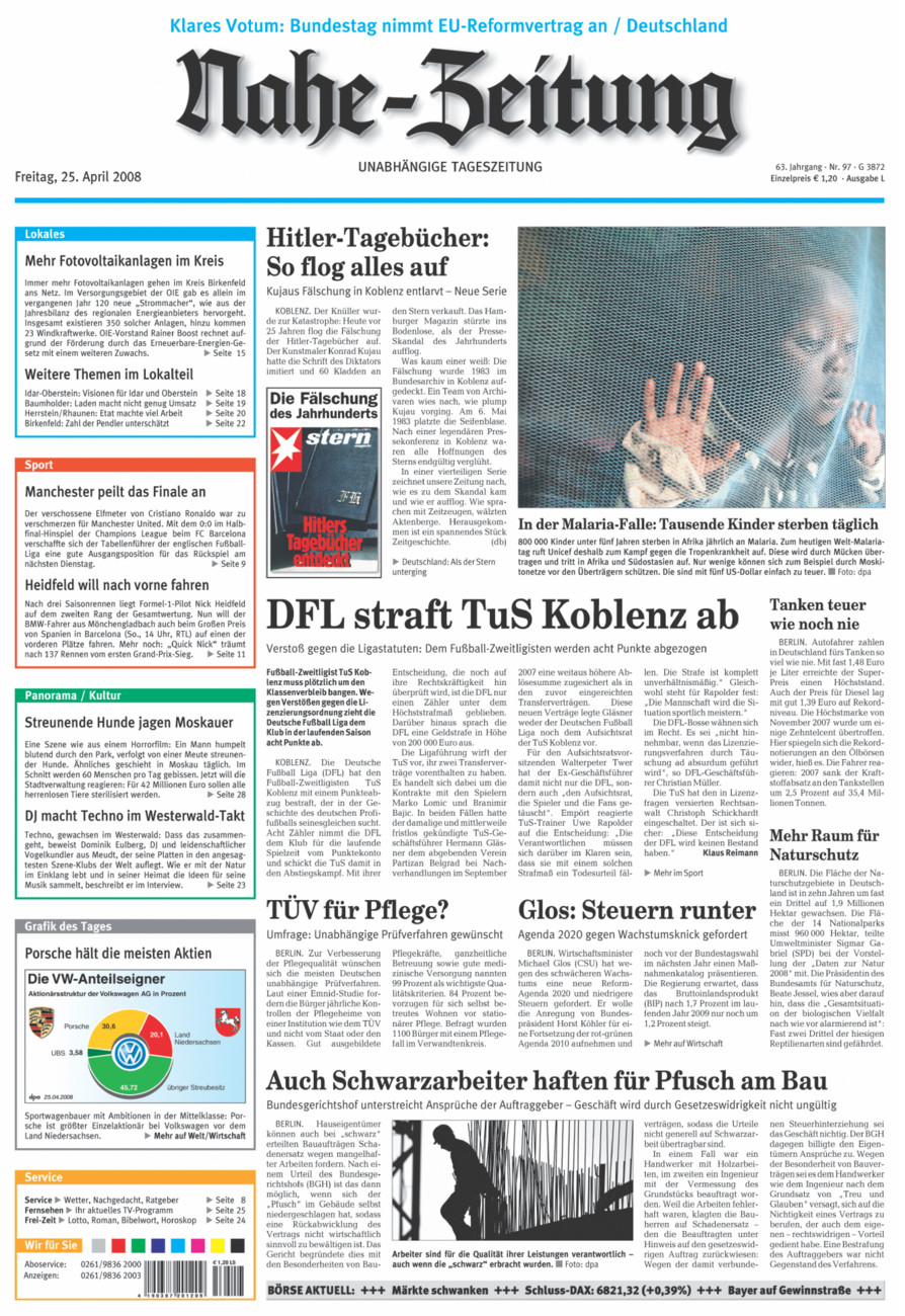 Nahe-Zeitung vom Freitag, 25.04.2008