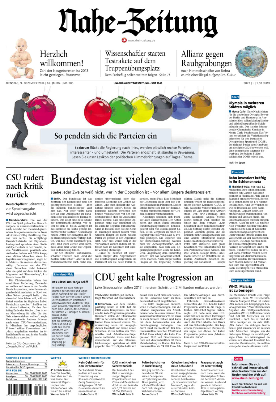 Nahe-Zeitung vom Dienstag, 09.12.2014